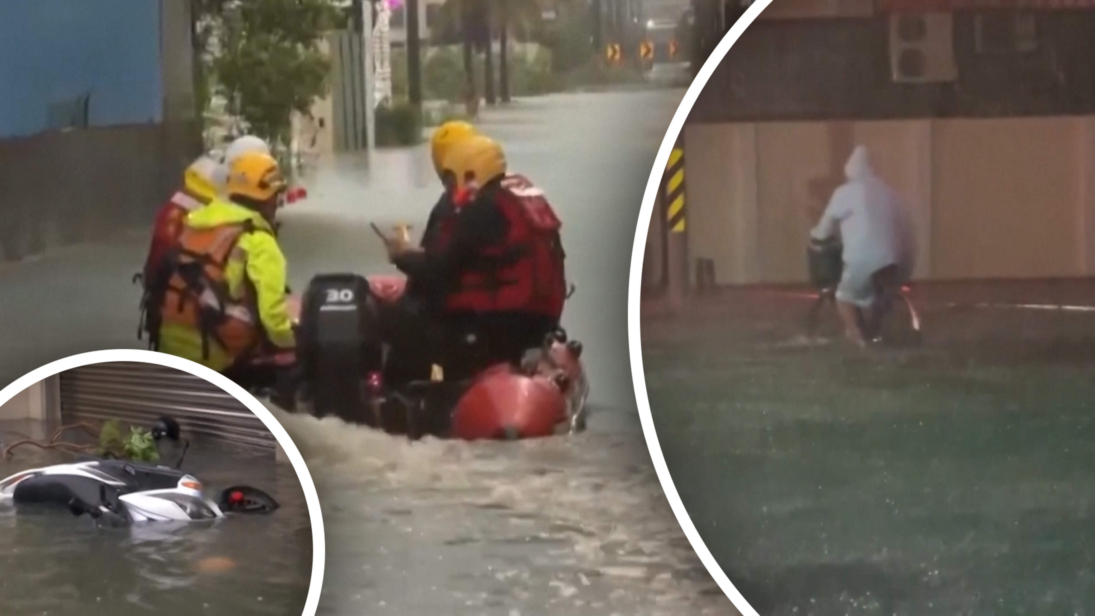 Hevige storm zorgt voor drijvende scooters en overstroomde straten
